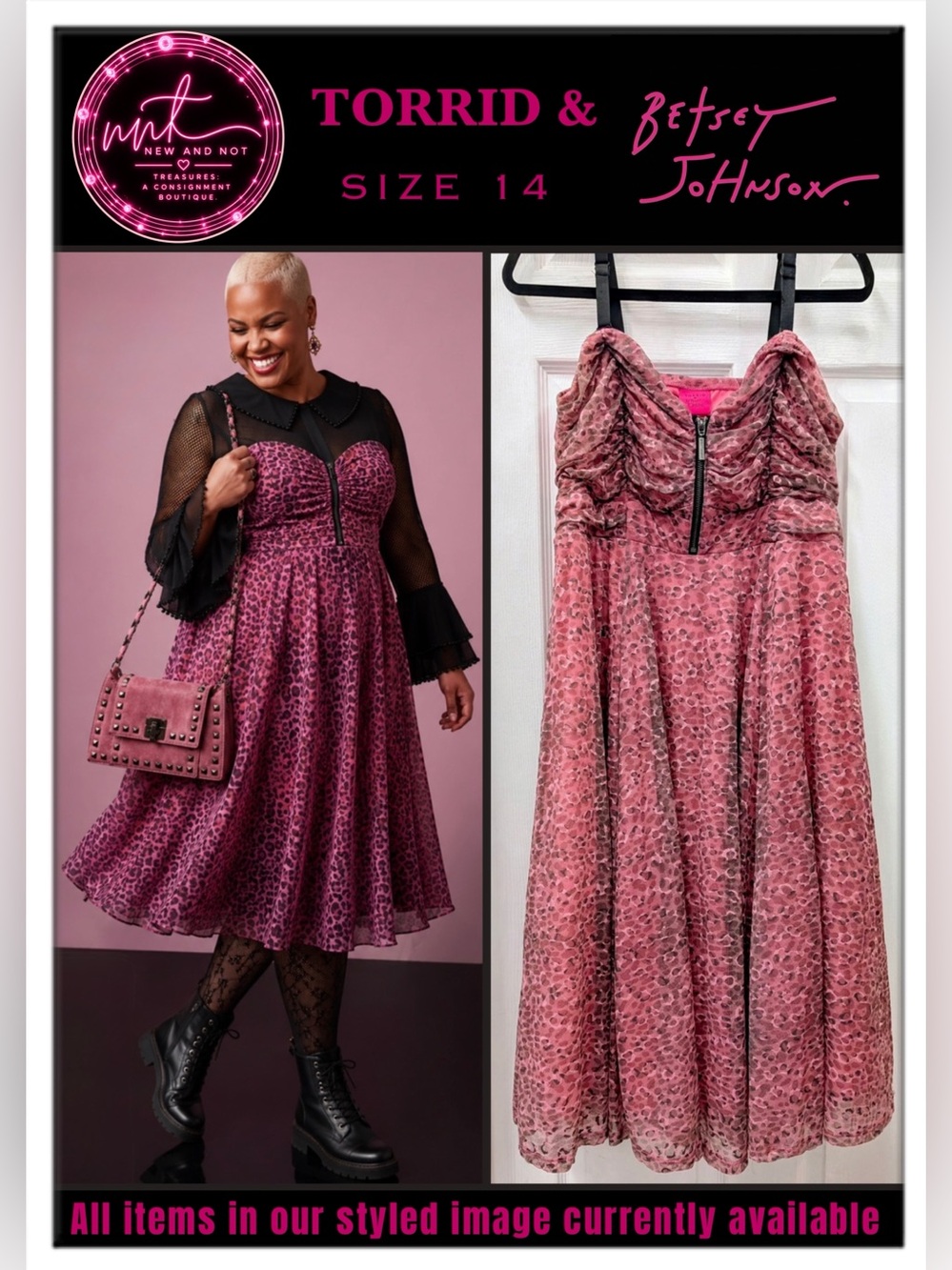Torrid x Betsey Johnson Pink Leopard Mesh Skater Dress Size 14 Punk Goth